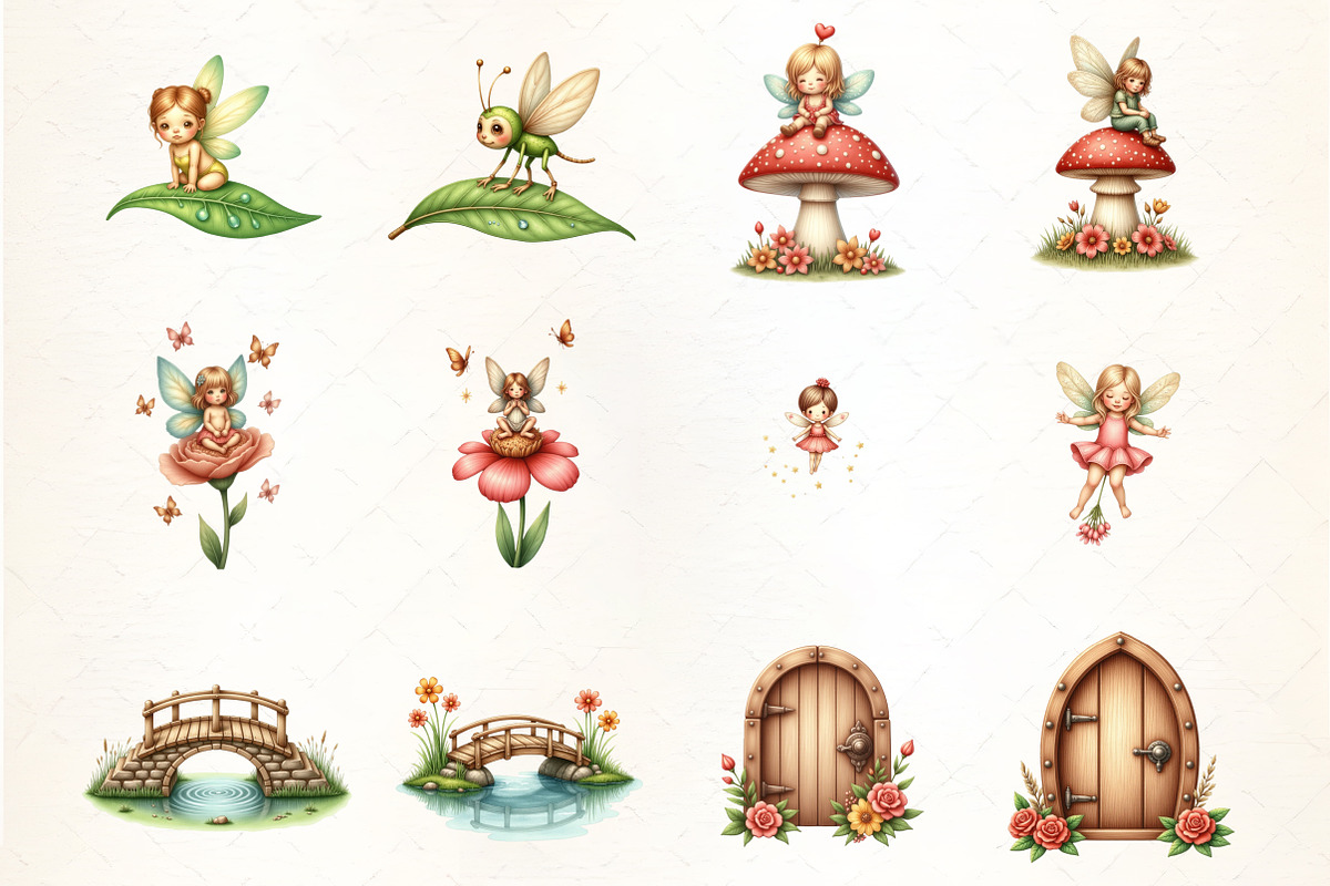 Fairy Garden Watercolor Clipart, an Illustration by CrexoraLab (Photo 2 of 5)