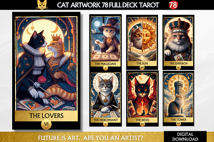 Cat Tarot Deck Cute Cat Tarot Cards, an Illustration by Mugio
