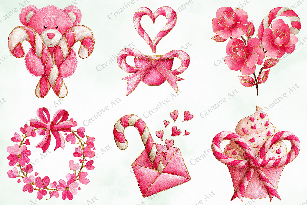 Watercolor Pink Valentines Clipart, an Illustration by Creative Art (Photo 4 of 11)
