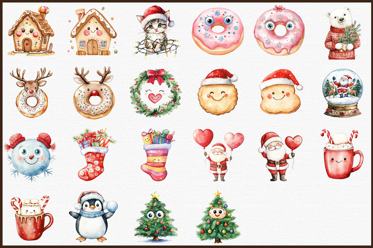 Cute Christmas Watercolor Clipart, an Illustration by Sublimation Artist (Photo 3 of 6)