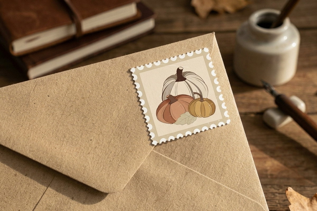 Vintage Autumn Postage Stamps, a Seasonal Illustration by JYa_Design (Photo 3 of 7)