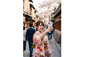 Woman Taking Selfie in Japan, a Person Photo by CREATIVEDEF