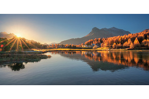 The tranquil Silvaplana lake glows, a Nature Photo by den-belitsky