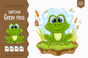 Cartoon green frog. Tshirt, PNG., an Animal Illustration by KENO Mascots (Thumbnail 1 of 4)