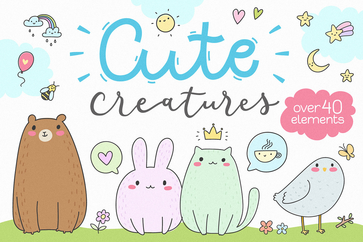 Cute Creatures Vector Set, an Animal Illustration by Nina's Illustration Shop (Photo 1 of 6)