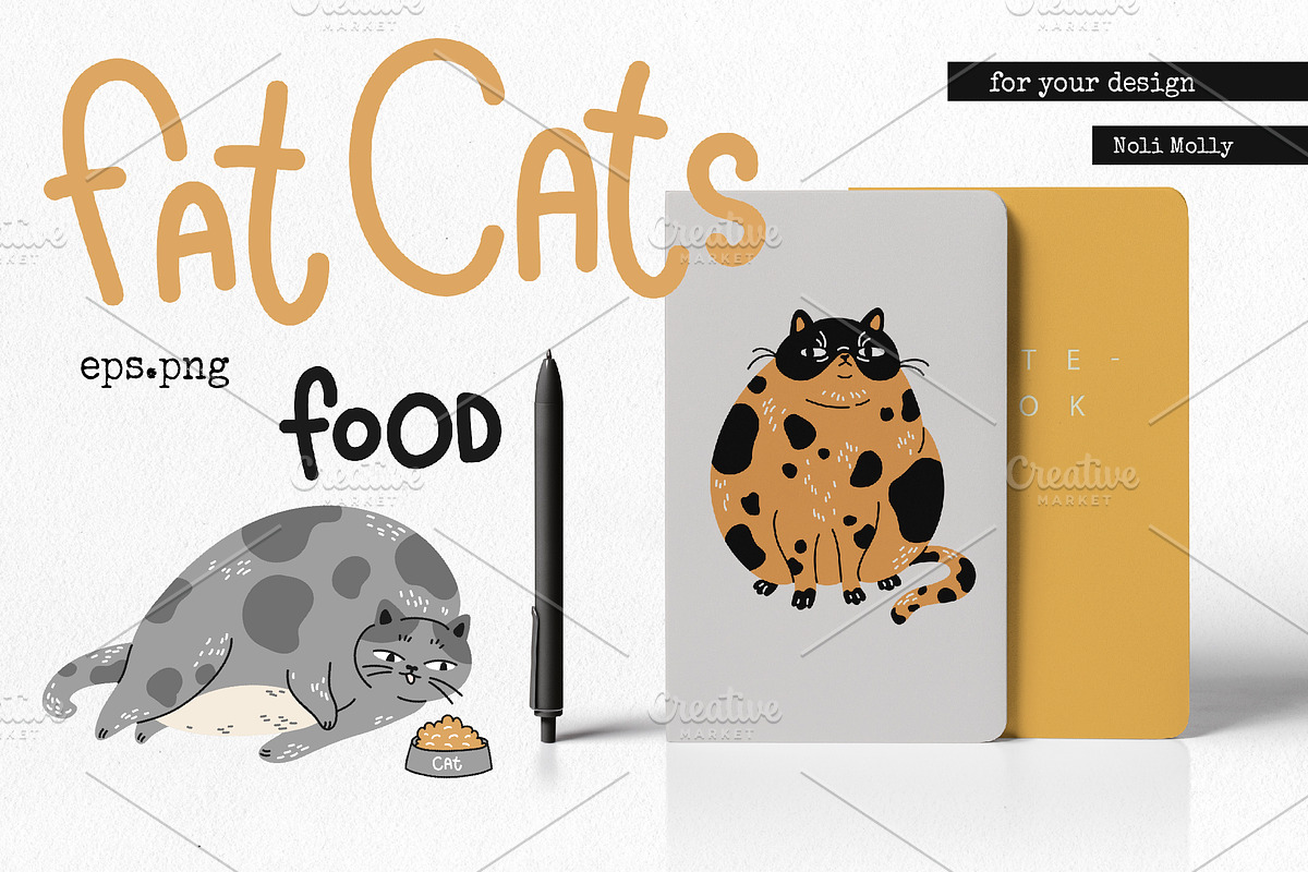 Fat Lazy Cats. Vector, an Animal Illustration by Noli Molly Store (Photo 3 of 5)