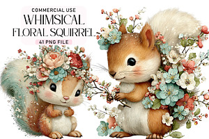 Whimsical Floral Squirrel Clipart, an Illustration by Daily.Designs