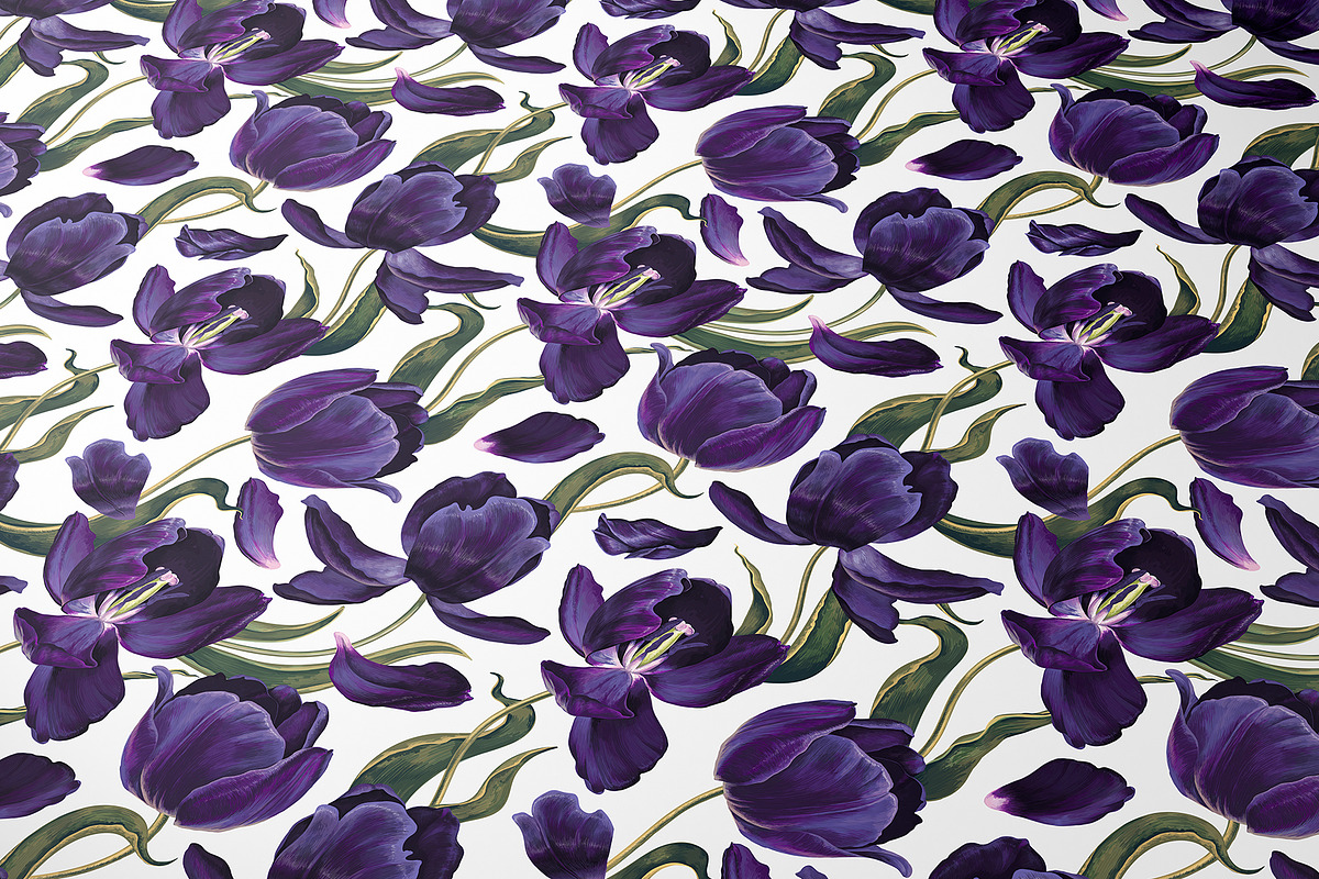 Black Tulips Seamless Pattern, a Pattern Graphic by MarynaPetrovska (Photo 3 of 19)