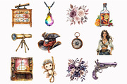 Watercolor Piratecore Clipart, an Illustration by Design Market (Thumbnail 3 of 5)