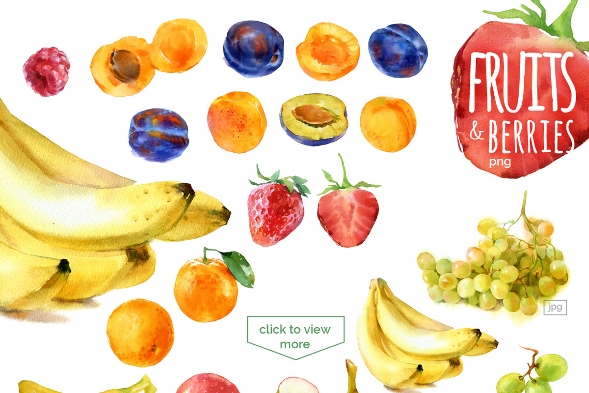 Fruits and vegetables. Watercolor, an Illustration by ognivo (Photo 2 of 4)