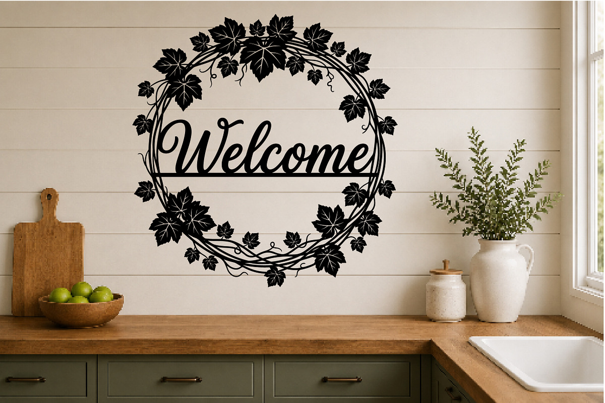 Vine Wreath Welcome Laser Cut SVG, an Object Graphic by DreamCafeArt (Photo 2 of 3)