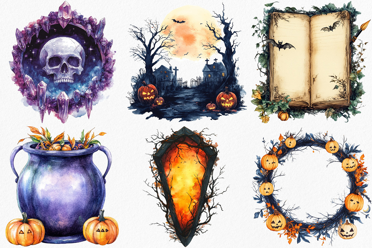 Watercolor Spooky Halloween Frames, an Illustration by Canvas Craft (Photo 4 of 8)