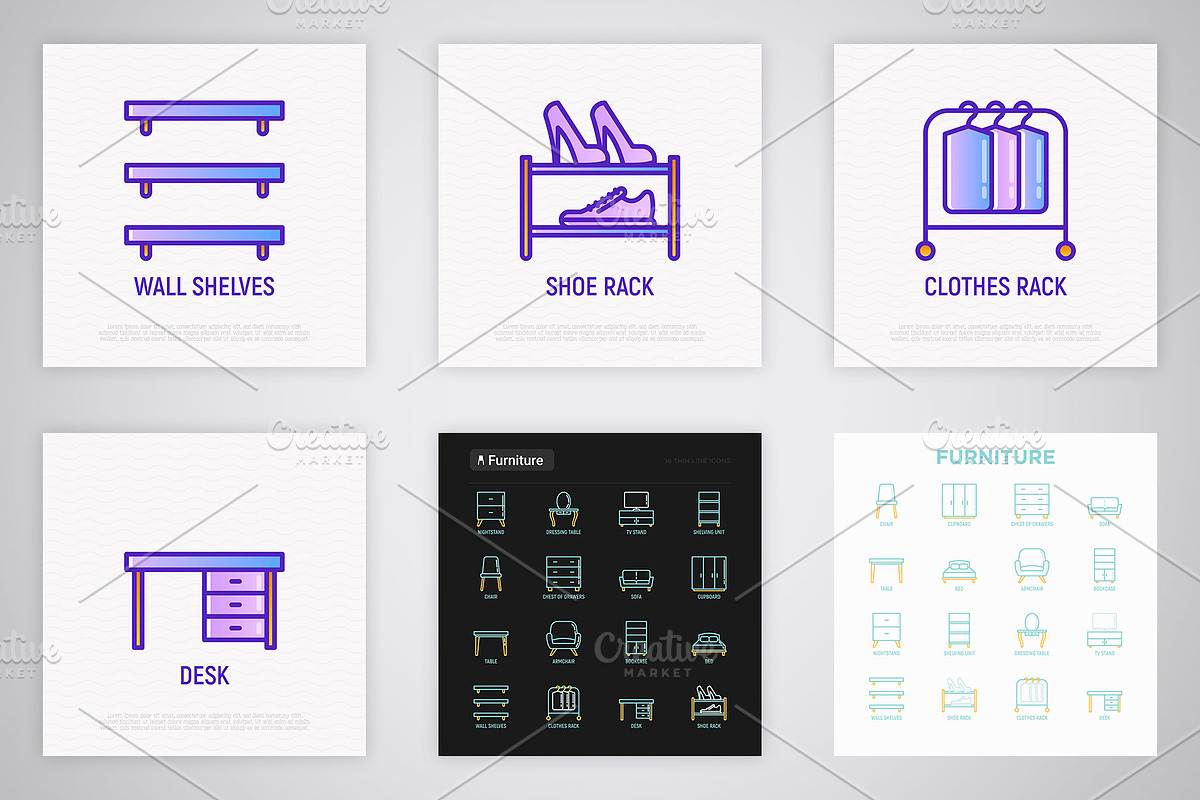 Furniture | 16 Thin Line Icons Set, an Outline Icon by Alex Blogoodf (Photo 7 of 11)