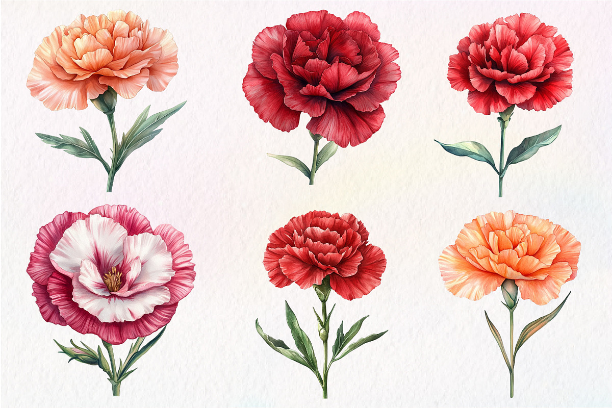 Watercolor Carnation Flower Clipart, an Illustration by Dream Creation (Photo 3 of 6)