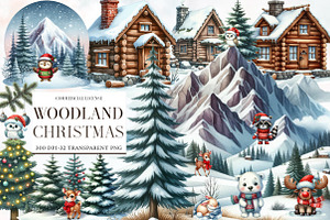 Watercolor Woodland Christmas Clipar, an Illustration by Designworld