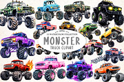 Monster Truck Watercolor Clipart, an Illustration by Watercolor design (Thumbnail 1 of 4)