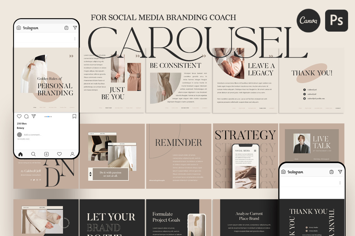 Coach Carousel Instagram CANVA PS, a Social Media Template by Eviory