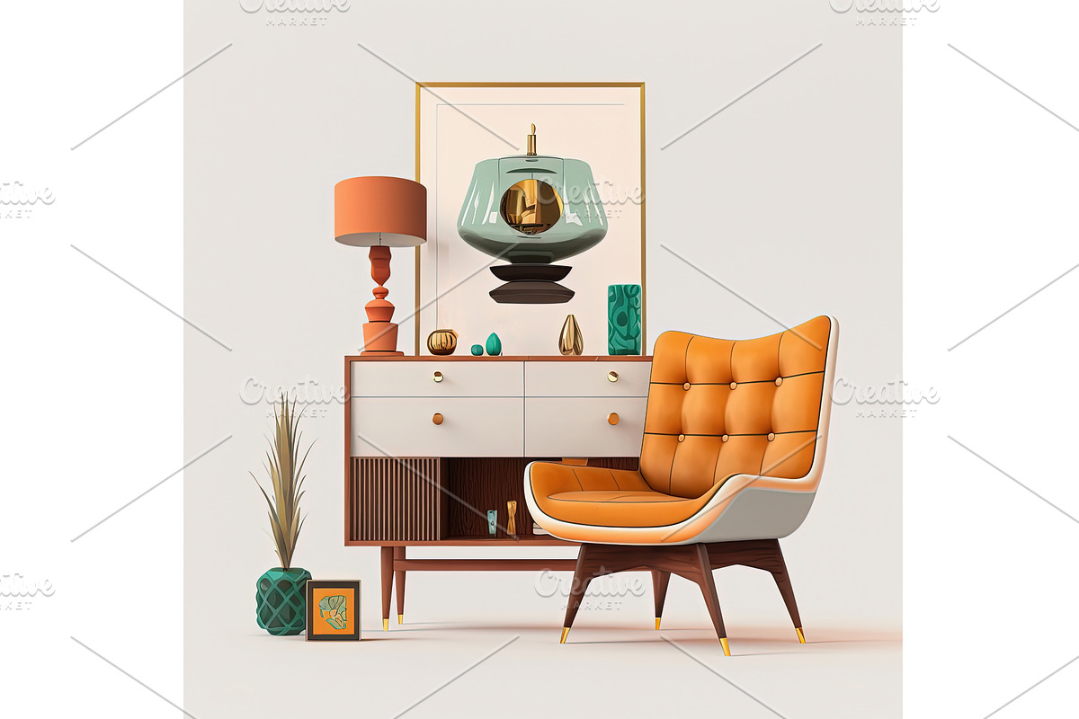 Mid century modern interior design, an Object Illustration by Lermont51