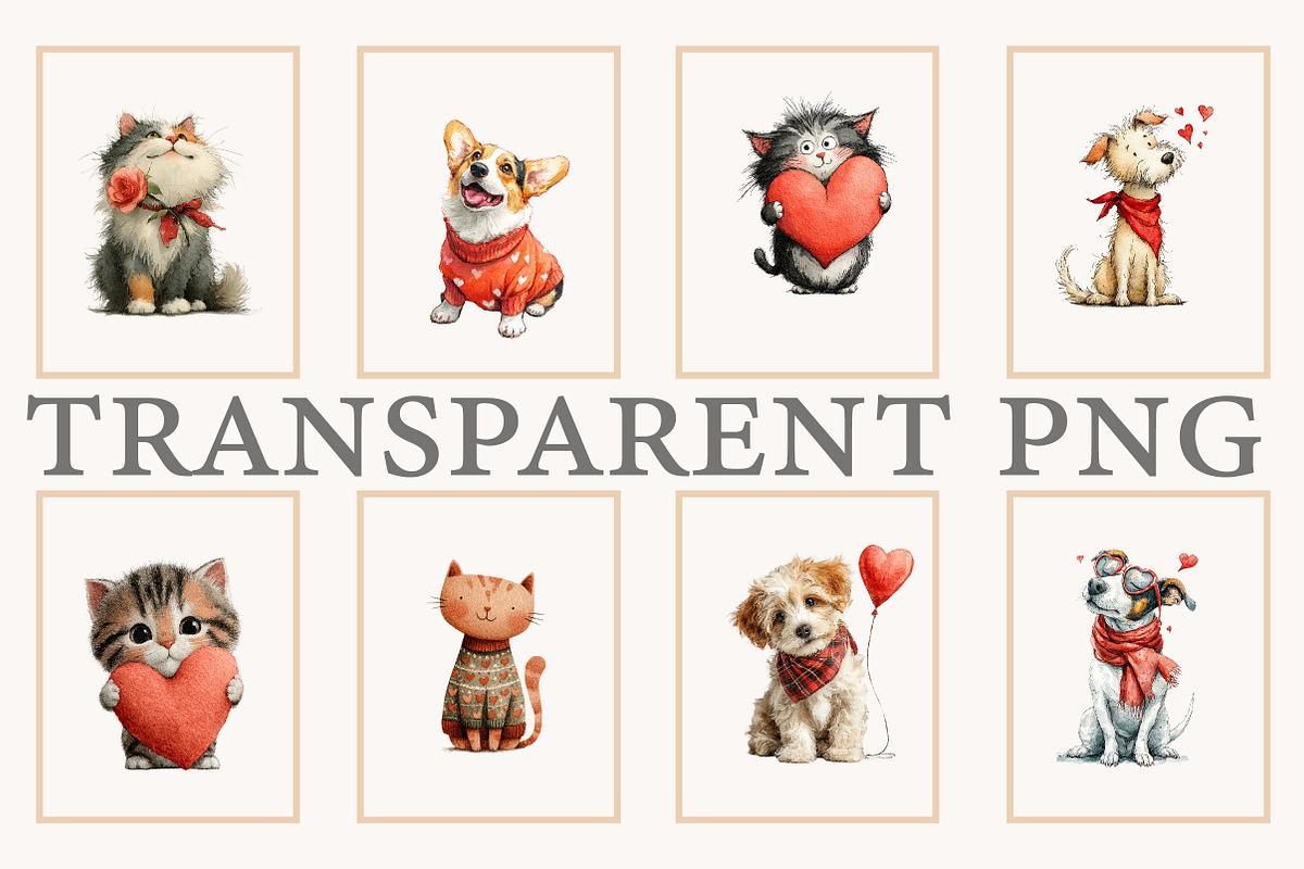 Valentine cat and dog clipart bundle, an Illustration by Designworld (Photo 2 of 10)