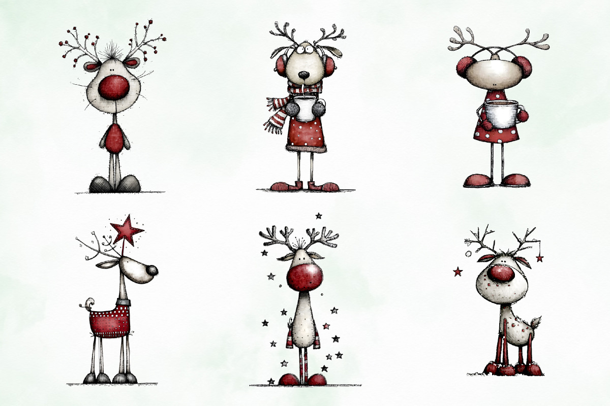 Whimsical Christmas Reindeer Clipart, an Illustration by Creative Art (Photo 7 of 13)