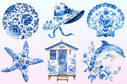 Blue Chinoiserie Summer Clipart PNG, a Graphic by CitraGraphics (Thumbnail 2 of 4)