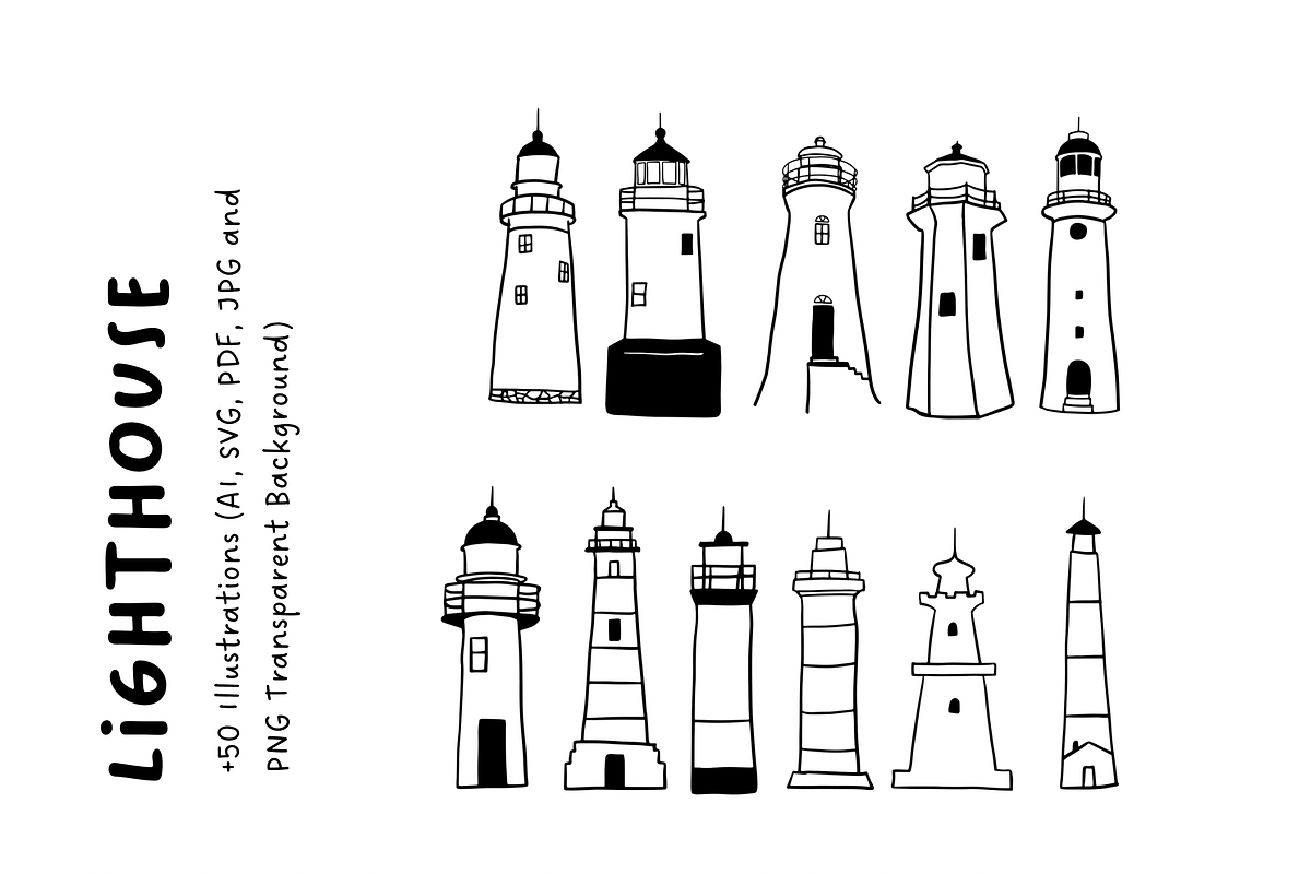 50+ Lighthouse Hand-Drawn Set, an Object Illustration by The Journey Atelier (Photo 4 of 6)