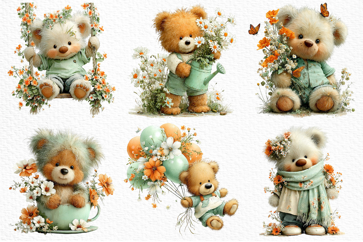 Spring Teddy Bear Clipart Png, an Illustration by Craft Nest (Photo 3 of 11)