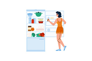 Woman searching food in refrigerator, a Food Illustration by pikepicture