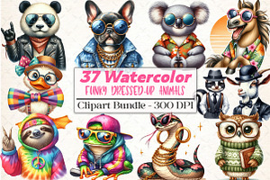 Funky Dressed-Up Animals Sublimation, an Illustration by DreamCafeArt