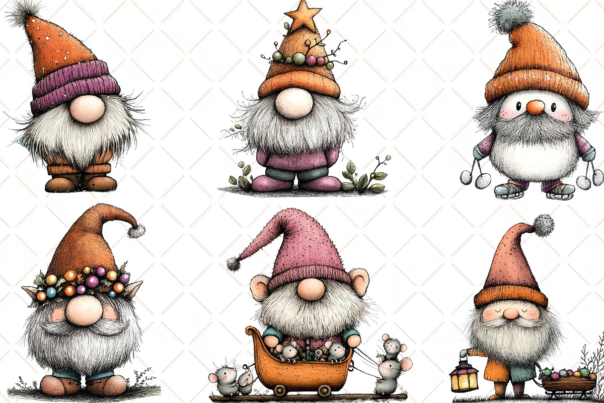 Whimsical Gnome Clipart PNG, an Illustration by Black Bird Studio (Photo 4 of 6)