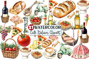 Watercolor Italian Clipart, an Illustration by Rose Art