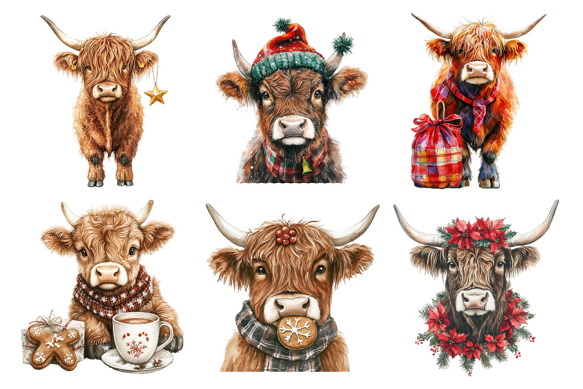 Christmas Highland Cow Clipart, an Illustration by Daily.Designs (Photo 4 of 5)