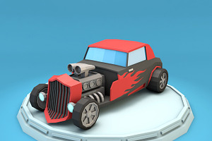 Cartoon Hot Rod Racing Car Low Poly