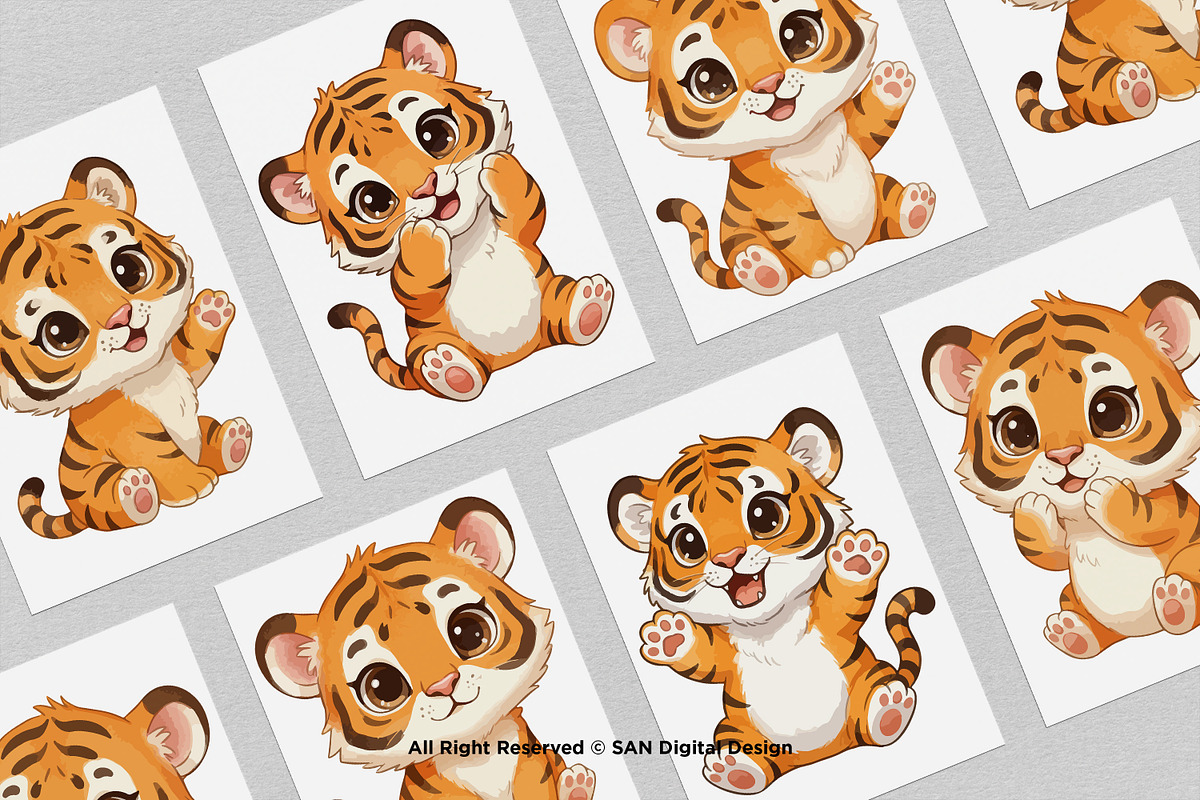 15 Bundle Watercolor Tiger Orange, an Animal Illustration by Morspective (Photo 3 of 8)