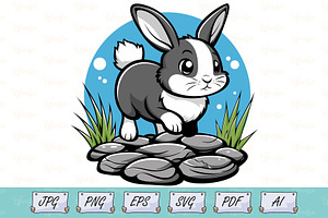 Cute Bunny on Stepping Stones Vector, an Animal Illustration by Ghagra