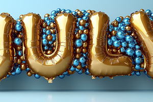 JULY spelled with shiny gold balloon letters surrounded by clu, a Nature Photo by José Manuel Gelpi