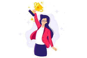 Successful Young Women With Trophy, a Person Illustration by Black White Mouse Design