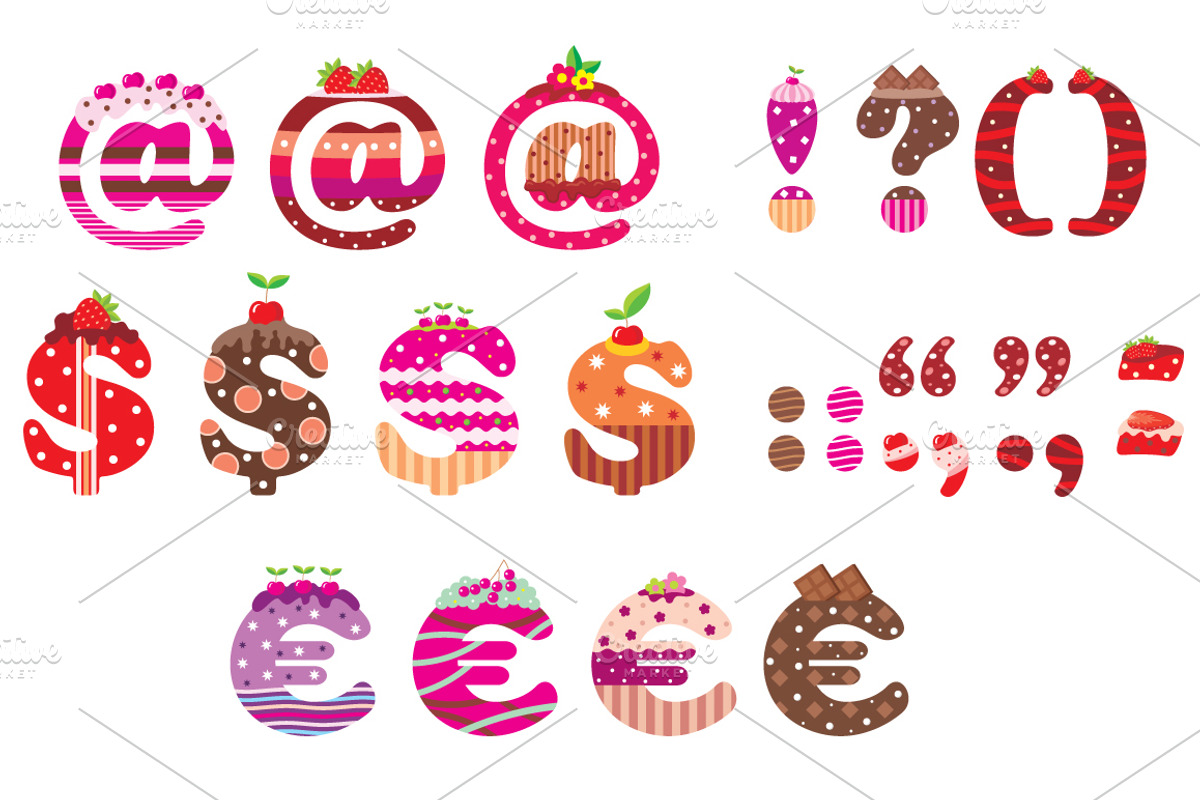 Sweet letters of the alphabet, a Food Illustration by Gurza SHOP