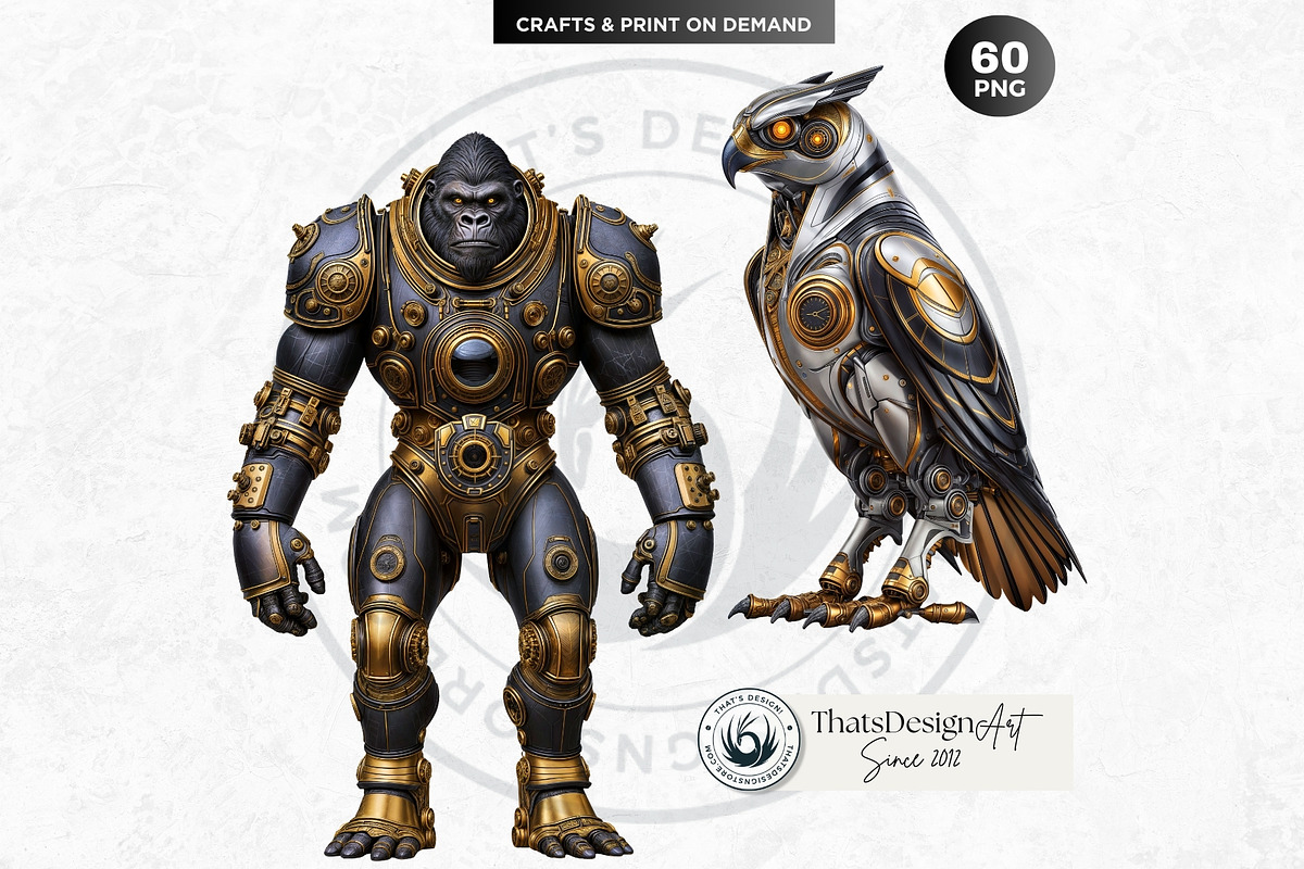 Steampunk Robots Cliparts, a Decorative Illustration by ThatsDesignArt (Photo 5 of 13)