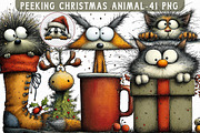 Peeking Christmas Animal Clipart, an Illustration by Libby Wishes (Thumbnail 1 of 7)