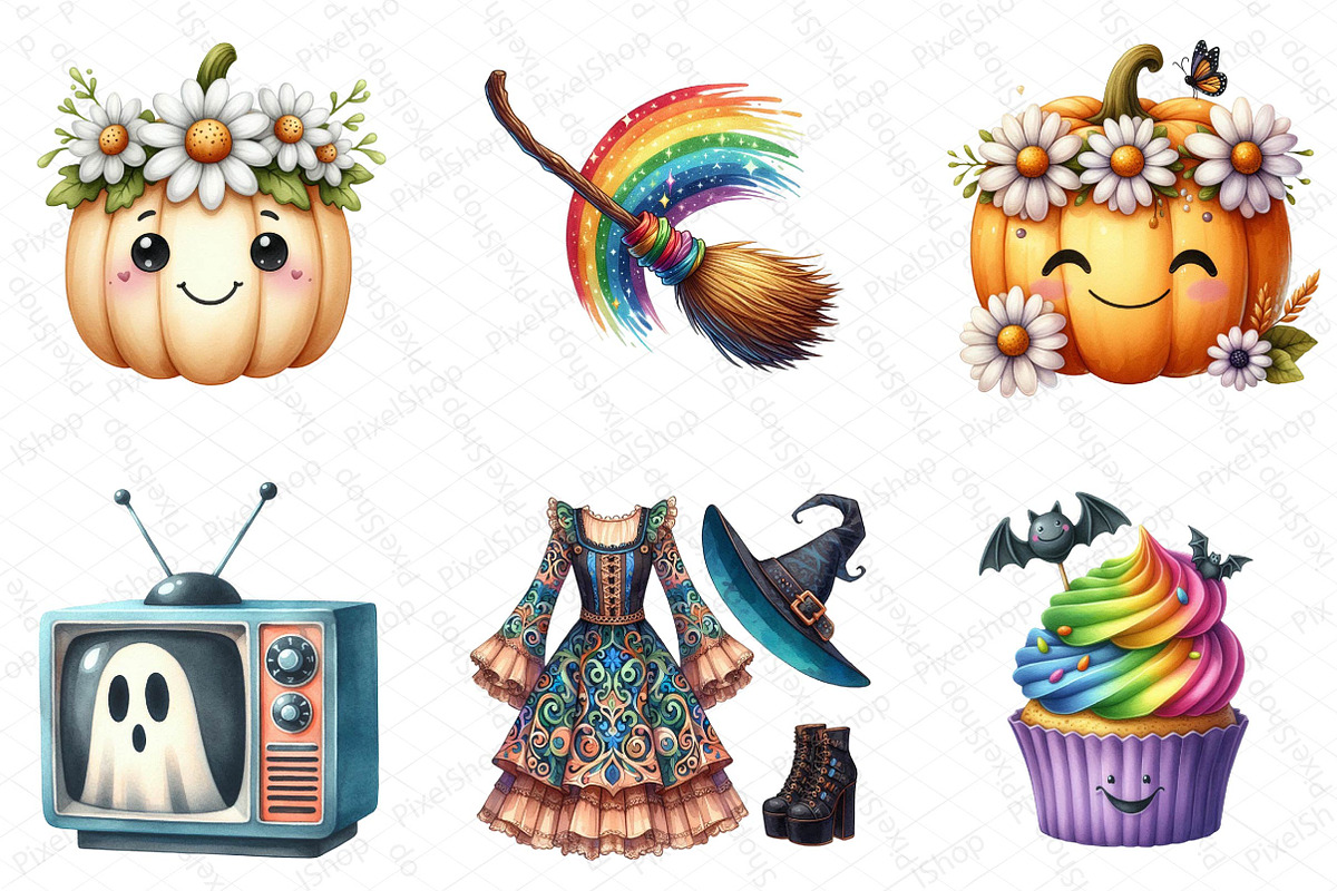 Groovy Halloween Clipart, an Illustration by DreamPrint404 (Photo 3 of 5)