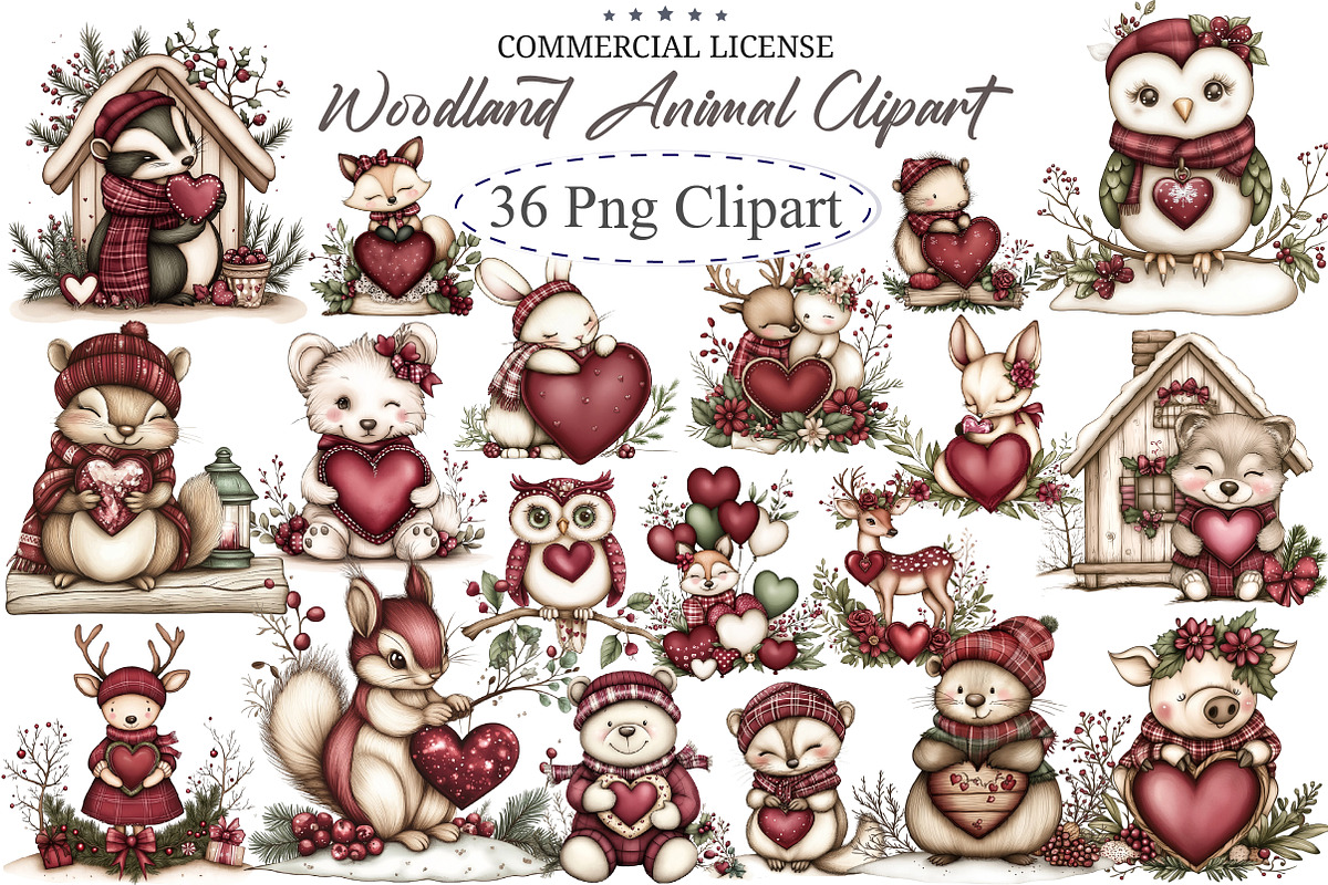 Valentine Woodland Animal Clipart, an Illustration by designcity5 (Photo 1 of 5)