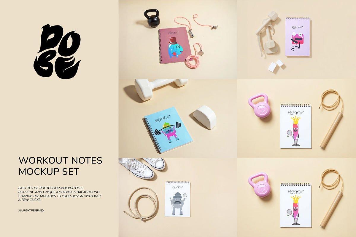 Workout Notepad Mockup Set, a Books & Magazine Mockup by DOBE Studio (Photo 1 of 9)