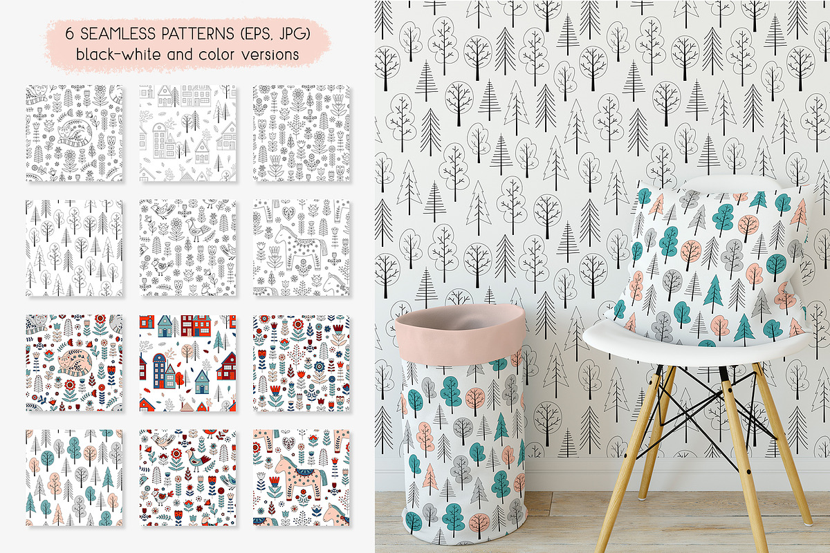 Scandi Folk Art collection, a Decorative Illustration by alenaganzhela (Photo 3 of 10)