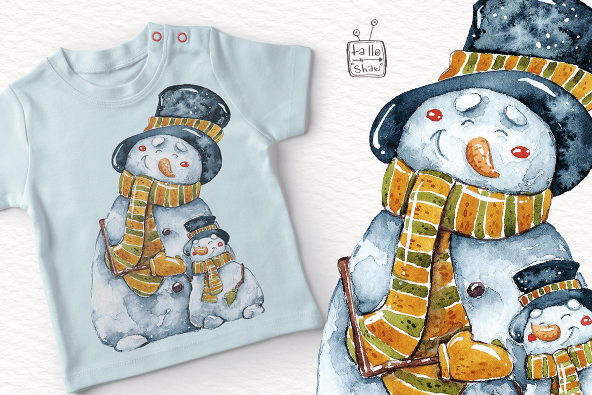 Watercolor Santas and Snowmen, an Illustration by talloshau's illustrations (Photo 10 of 10)