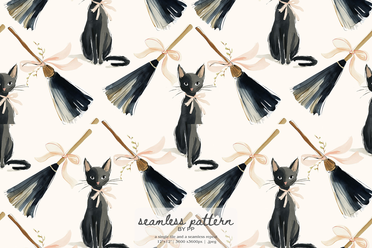 black cat seamless pattern, a Pattern Graphic by Pink Studio Art (Photo 1 of 4)