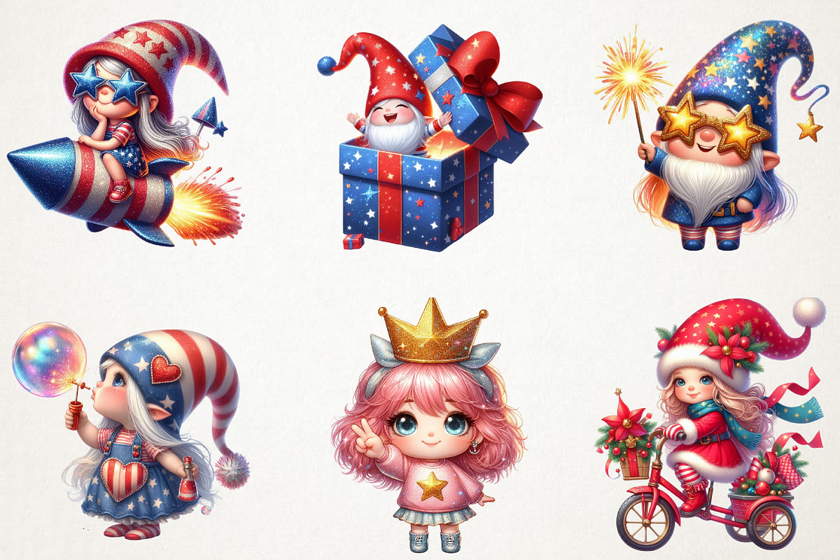 Patriotic Cute Gnome Girl Clipart, an Illustration by RobertsArt (Photo 7 of 7)