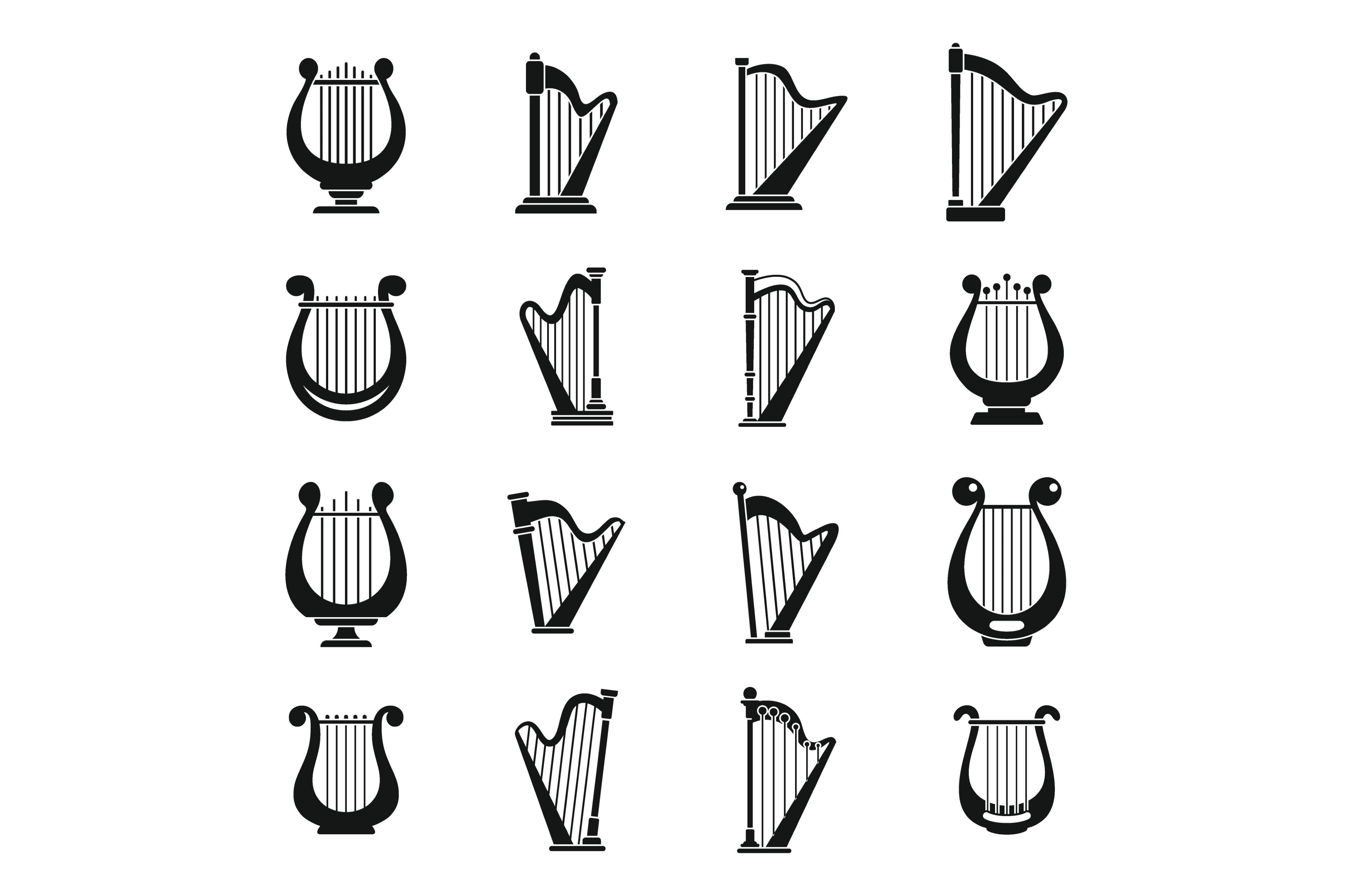 Harp Music Icons Set, Simple Style by Ylivdesign | Creative Market