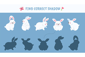 Find correct rabbit shadow. Children, an Animal Illustration by LadadikArt