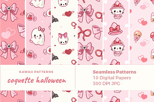 Girly Halloween Seamless Patterns, a Pattern Graphic by TheClipAtelier